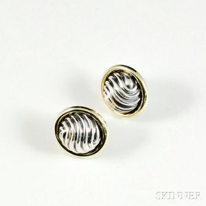 David Yurman Sterling Silver and 14kt Gold Earstuds