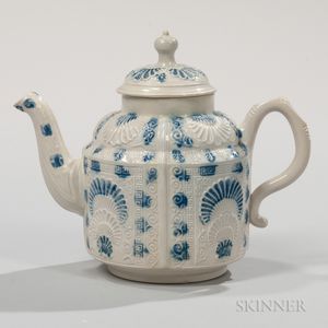 Staffordshire Salt-glazed Stoneware Molded Teapot and Cover