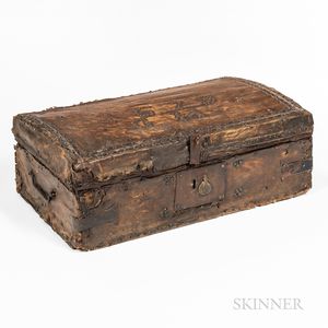 Early Tack-decorated Leather Dome-top Trunk