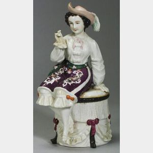 Large Porcelain Trinket Box of a Woman with a Cigar
