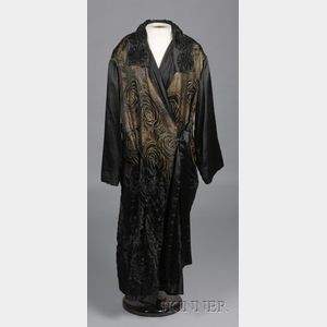 1920s Lorlyse Paris Couture Black Silk Satin Robe