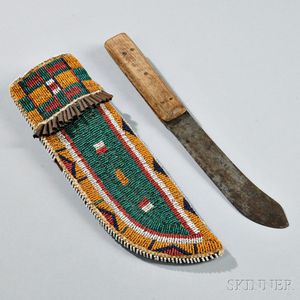 Sioux Beaded Hide and Leather Knife Sheath