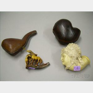 Two Cased Carved Meerschaum Pipes
