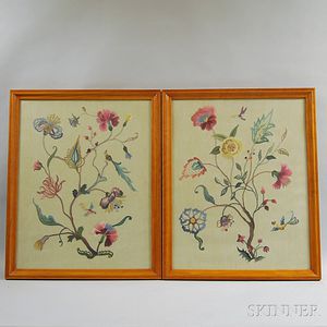 Two Framed Crewelwork Items