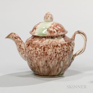 Tortoiseshell-glazed Cream-colored Earthenware Teapot and Cover