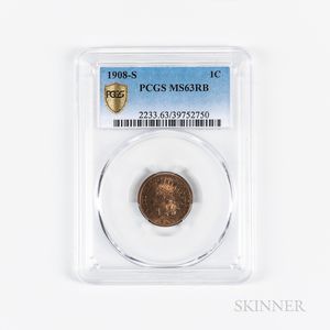 1908-S Indian Head Cent, PCGS MS63RB. 