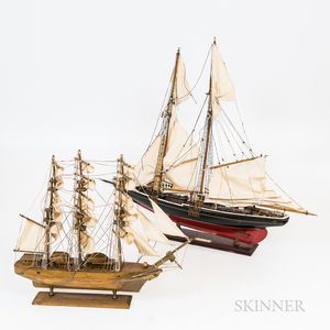 Two Carved and Painted Wood Ship's Models