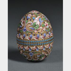 Russian Gold-washed Silver and Cloisonne Enamel Egg