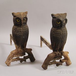 Pair of Cast Iron Owl Andirons