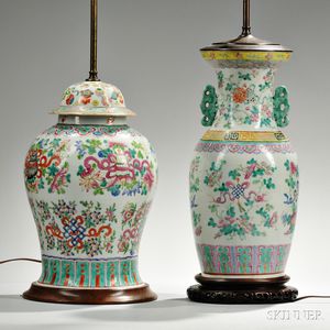 Two Famille Rose Porcelain Vase Lamps