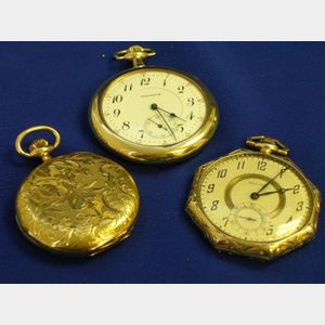 Two Gold Waltham Openface Pocket Watches and an 18kt Gold Baltic Pocket Watch with Engraved Case.