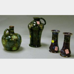 Two Doulton Glazed Stoneware Jugs and a Pair of Vases.