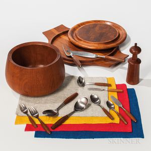 Seventy-six-piece Jens Quistgaard for Dansk Fjord Pattern Dinner Service, Tulip Bowl, Two Serving Trays, Pepper Mill, and a Set of Plac