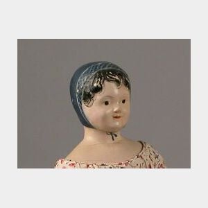 Early Papier-mache Doll with Molded Blue Bonnet