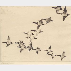 Frank Weston Benson (American, 1862-1951) Flock of Canvasbacks