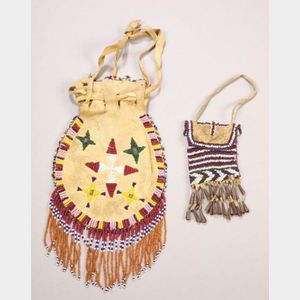 Two Southwest Beaded Hide Pouches