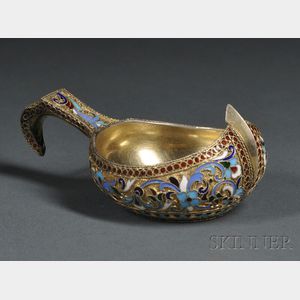 Russian Gold-washed Silver and Cloisonne Enamel Kovsh