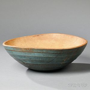 Blue-painted Turned Maple Bowl