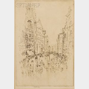 Joseph Pennell (American, 1860-1926) Lot of Two City Views: St. Dunstan's, Fleet Street