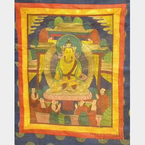 Tibetan Polychrome Painted Cloth Thangka