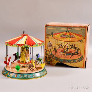 Unique Art Mfg. Co. "Kiddy Go Round" Lithographed Tiny Toy with Box. 