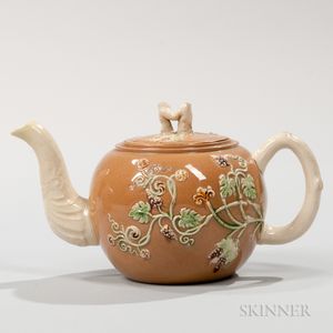 Staffordshire Ochre Ground Teapot and Cover