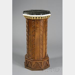 Gothic Revival Carved Mahogany, Parcel-gilt and Ebonized Marble-top Pedestal