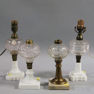 Four Pressed Pattern Glass Fluid Lamps