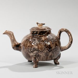 Staffordshire Translucent Brown Glazed Cream-colored Earthenware Teapot and Cover