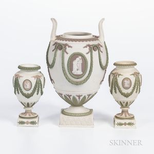 Three Wedgwood Tricolor Jasper Vases