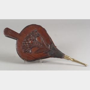 Carved Mahogany, Leather, and Brass Bellows