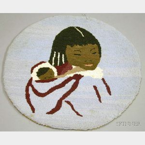 Grenfell Hooked Mat Depicting an Eskimo Mother and Child