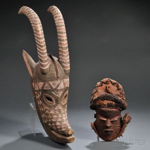 Two Contemporary Carved Wood African Masks