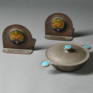 Pair of Rebecca Cauman Bookends and a Covered Dish