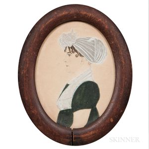 American School, 19th Century Profile Portrait of a Woman in a Green Gown