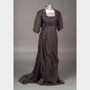 Edwardian Black Silk Beaded, Embroidered, and Lace Embellished Dress.