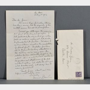 Bernstein, Leonard (1918-1990) Autograph Letter Signed, 18 August 1952.