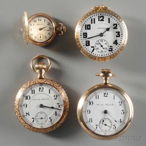 Three Hamilton and a Hampden Pocket Watches