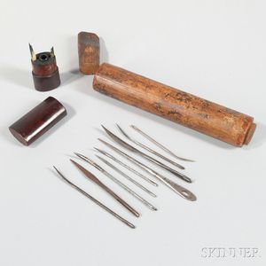 Early Cased Quill Set and an Assembled Set of Early Sewing Needles