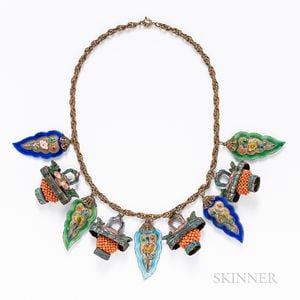 Chinese Enamel and Coral Necklace