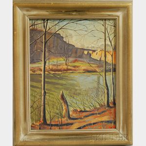 American School, 20th Century Late Fall Landscape with Cliffs