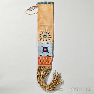 Lakota Beaded Hide, Cloth, and Quill Pipe Bag