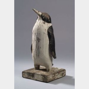 Carved and Painted Wooden Penguin