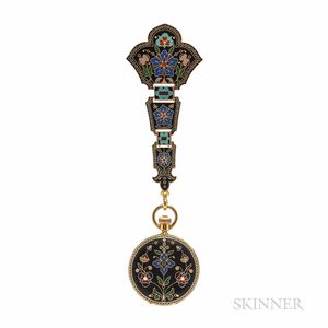 Rare Antique Tiffany & Co. Orientalist-style 18kt Gold and Enamel Chatelaine Watch