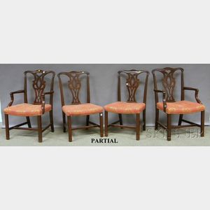 Set of Eight Chippendale-style Upholstered Carved Mahogany Dining Chairs