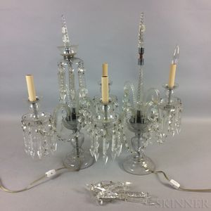 Pair of Colorless Cut Glass Two-light Candelabra