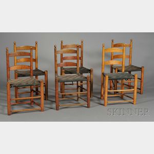 Set of Six Maple and Ash Slat-back Dining Chairs