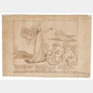 After John Flaxman (British, 1755-1826),Three Drawings from Dantes Divine Comedy: Dante and Virgil entering the Dark Wood (Canto 1),