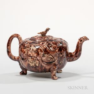 Staffordshire Brown Tortoiseshell-glazed Cream-colored Earthenware Teapot and Cover