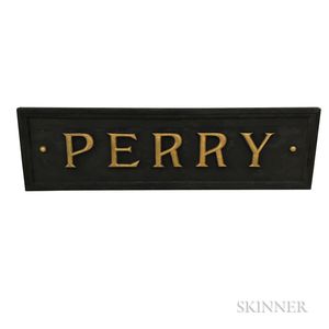 Gilt and Black-painted Wood "PERRY" Sign